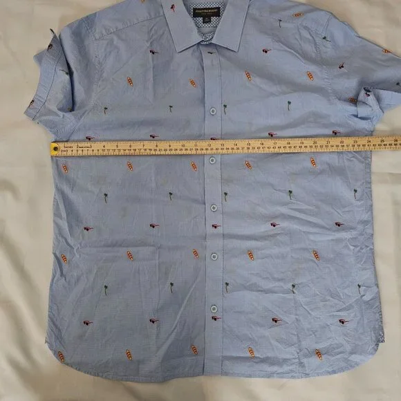 Johnston & Murphy Men's Light Blue Embroidered Short Sleeve Summer Shirt Size XL - Picture 8 of 9